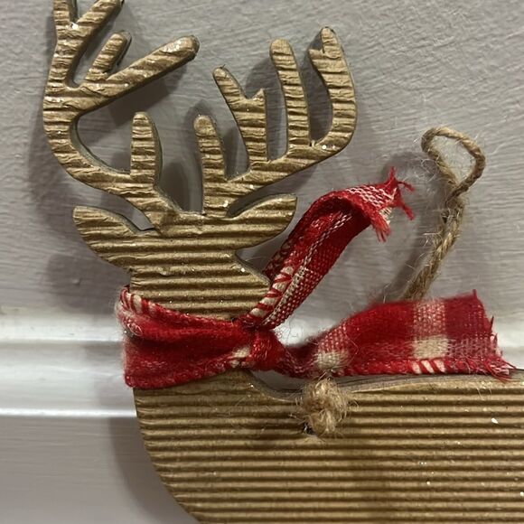 (2) Handmade Reindeer Snowman Christmas Ornaments Sparkly 4” x 6” Jingle Bells - Picture 6 of 14